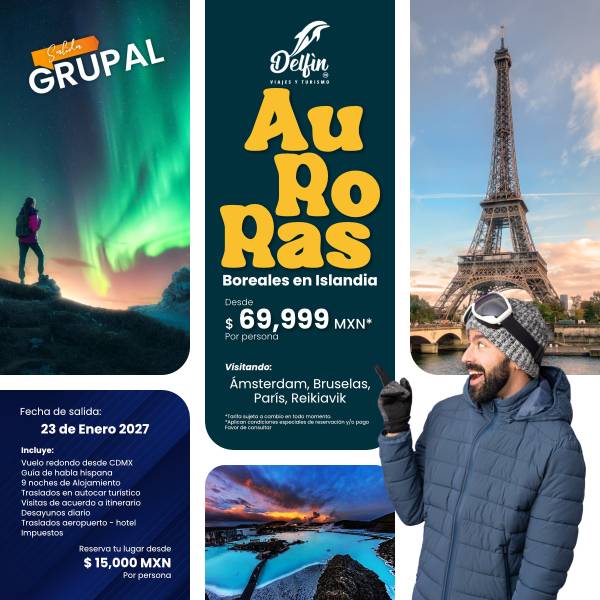 Vista del paquete Auroras boreales Islandia